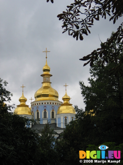 28222 Golden domes of St. Michael's Golden-Domed Cathedral through trees